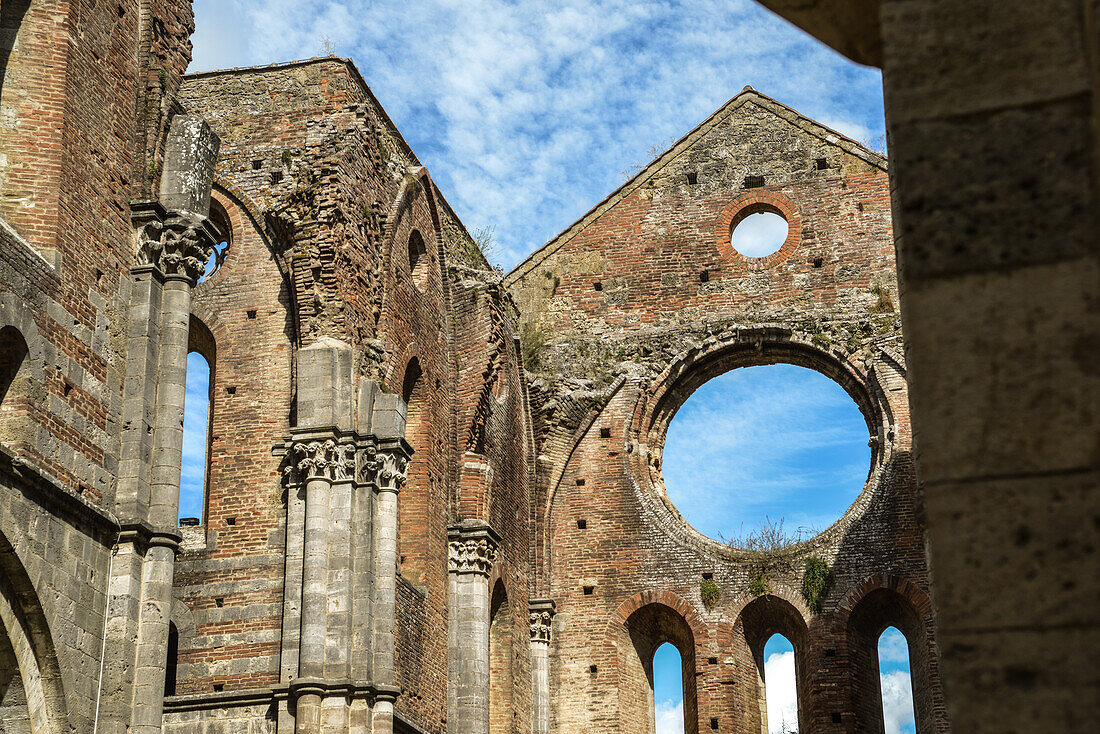 San Galgano, abandoned abbey, the place became famous because of the lack of roof. Nowadays attracts thousands of visitors each year and has also been location for several films including Andrei Tarkovsky's Nostalghia.