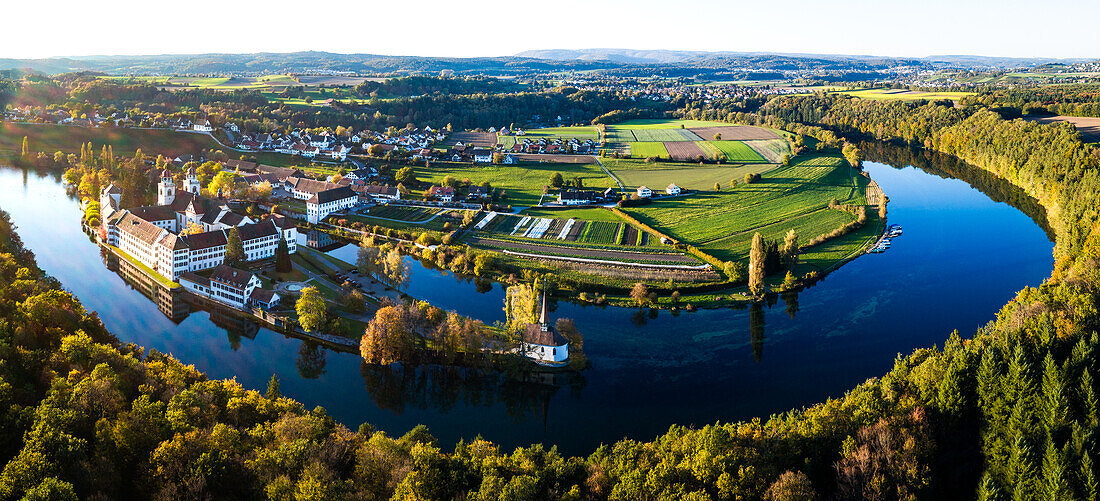 Panorambild Rhein, Kloster Rheinau, Rheinau, Schweiz