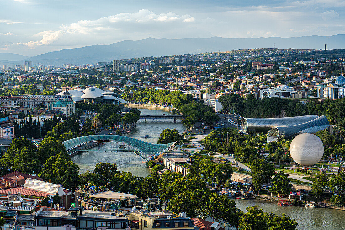 Cityscape, view over Tbilisi city with Kura river, Georgia, Europe