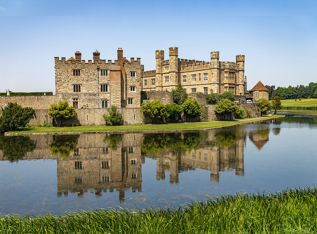 The moated Leeds Castle near Maidstone, Kent, England, Great Britain, Europe