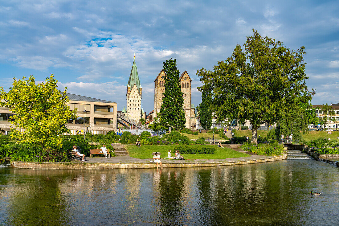 Paderquellen, Dom and Abdinghofkirche in Paderborn, North Rhine-Westphalia, Germany, Europe