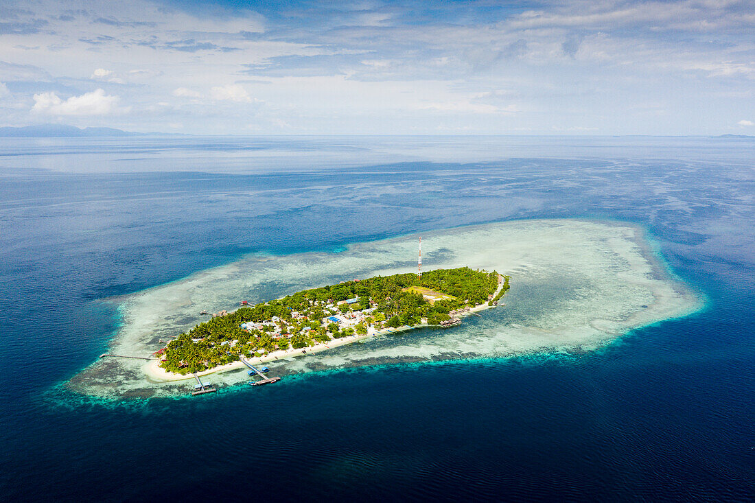 Aerial view of Arborek Island, Raja Ampat, West Papua, Indonesia