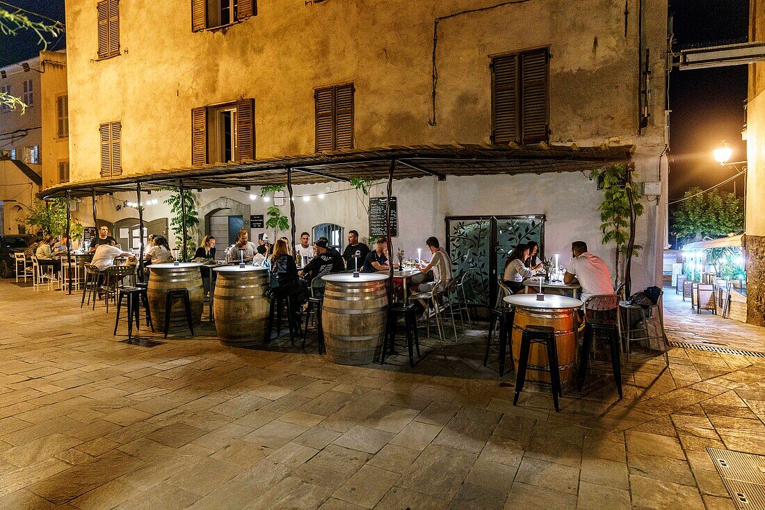 Saint-Florant, restaurants, bar, wine barrels, Corsica, France, Europe