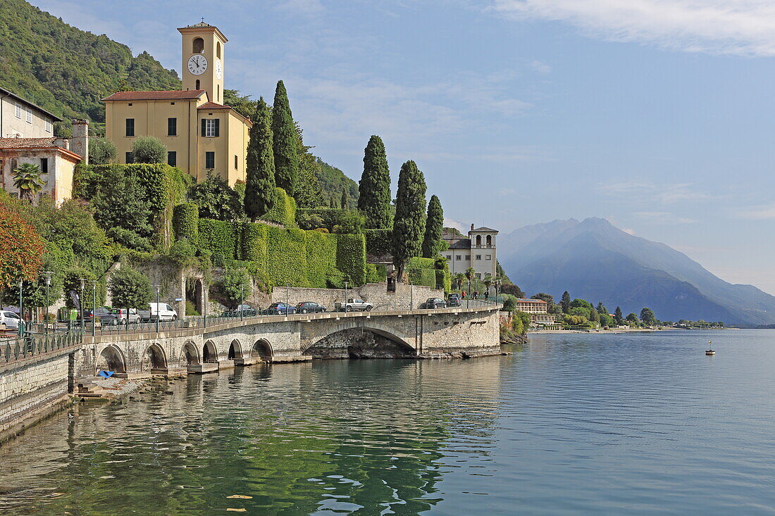 View of the Castello and Palazzo Grillo in Gravedona ed Uniti, Lake Como, Lombardy, Italy
