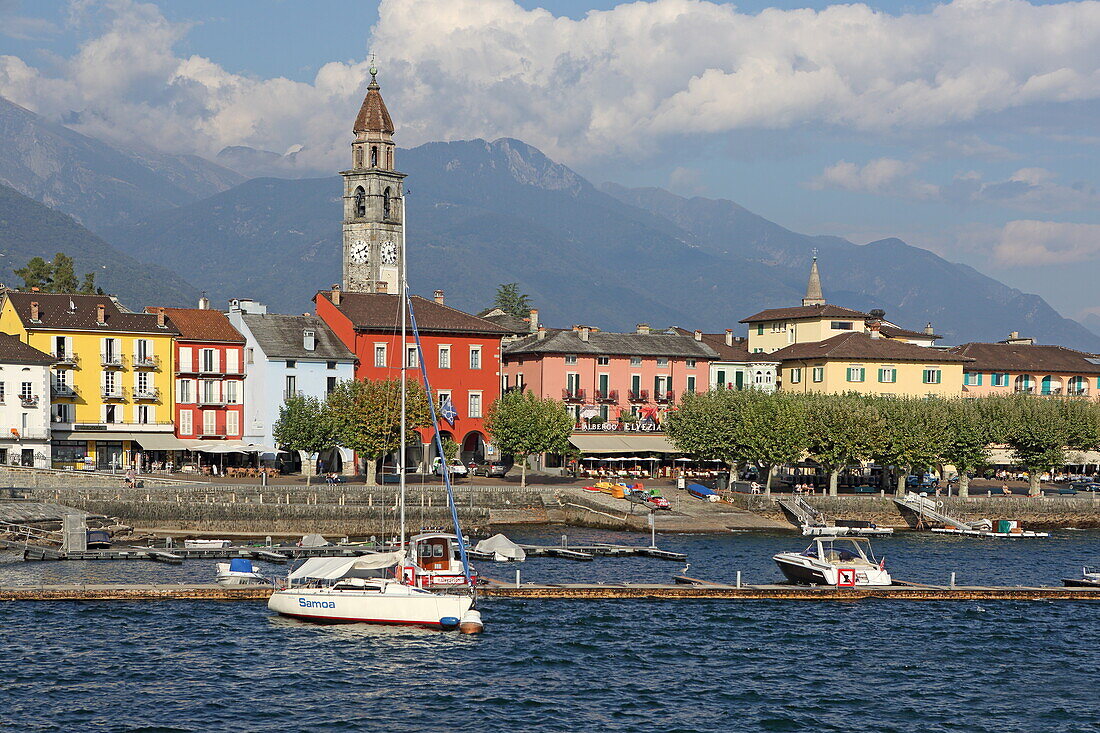 View of the lake promenade in Ascona, Lake Maggiore, Ticino, Switzerland