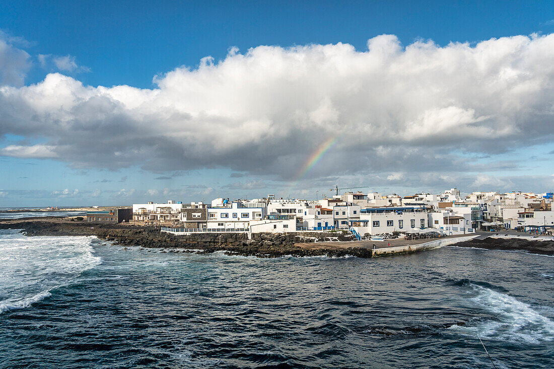 El Cotillo, alter Hafen, Regenbogen, Wolken, Fuerteventura, Kanarische Inseln, Spanien