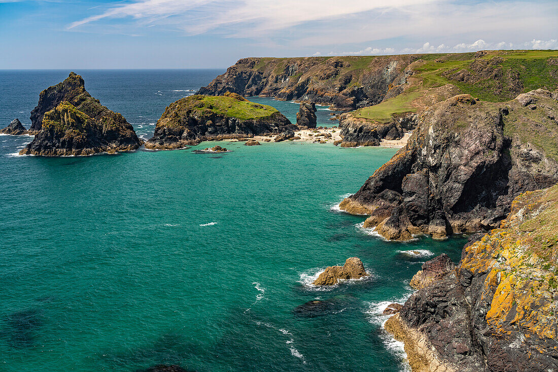 Die Küste bei der Bucht Kynance Cove, Cornwall, England, Großbritannien, Europa  