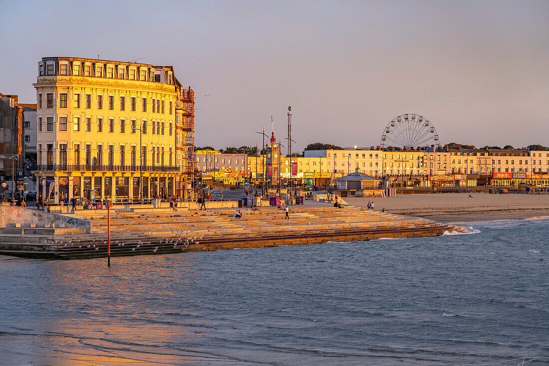Margate seafront and beach in the evening light, Kent, England, United Kingdom, Europe
