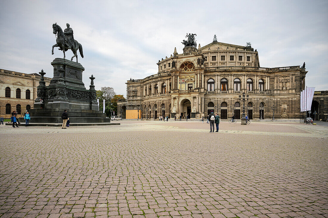 Semperoper with King Johann Monument in Dresden, Free State of Saxony, Germany, Europe