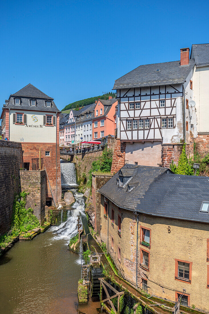 Hackenberger Mill with Leukbach Waterfall and Amuseum, Saarburg, Saar, Saar Valley, Saar-Hunsrück Nature Park, Saargau, Rhineland-Palatinate, Germany