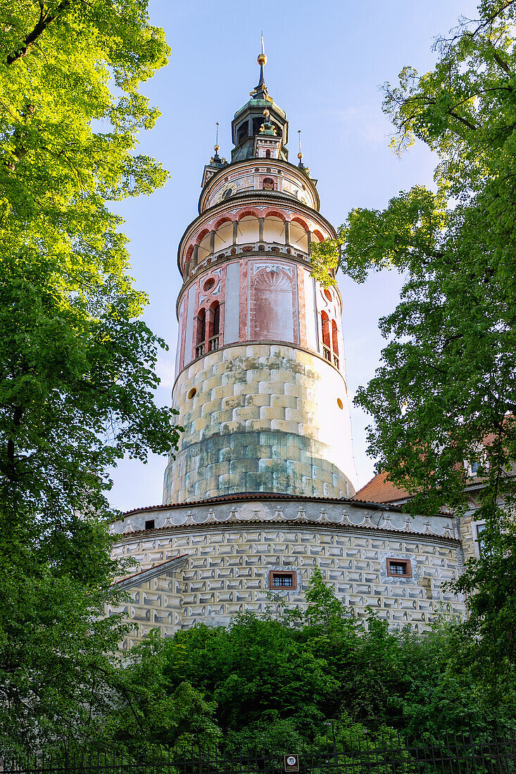 Castle Tower in Český Krumlov in South Bohemia in the Czech Republic