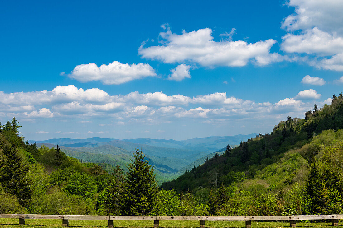 Blick auf die Great Smoky Mountains von der neuen Found Gap Road, Great Smoky Mountains National Park, Appalachen, Tennessee, USA