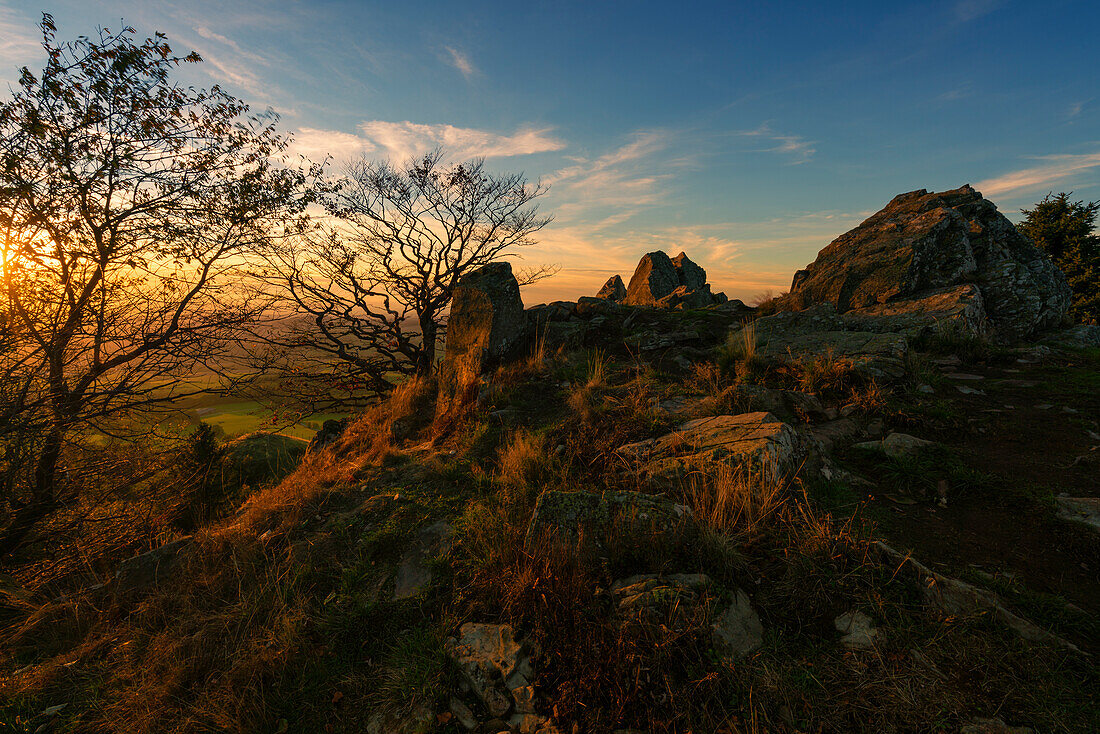 Sunset at the Pferdskopf in the Rhön biosphere reserve in autumn, Hesse, Germany