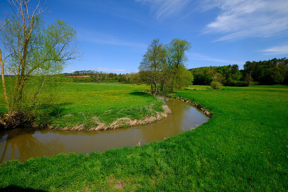 Die Baunachaue bei Pfarrweisach, Naturpark Haßberge, Landkreis Haßberge, Unterfranken, Franken, Bayern, Deutschland