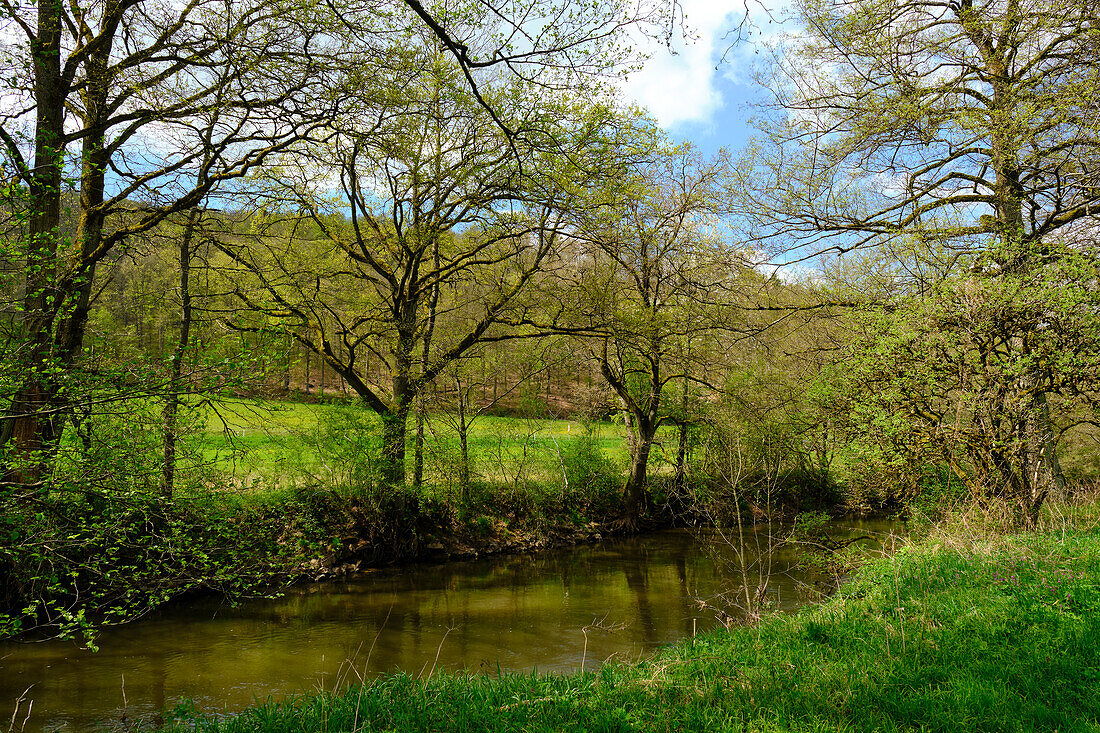 Landscape in the Sinn valley between Burgsinn and Rieneck, Main-Spessart district, Lower Franconia, Franconia, Bavaria, Germany