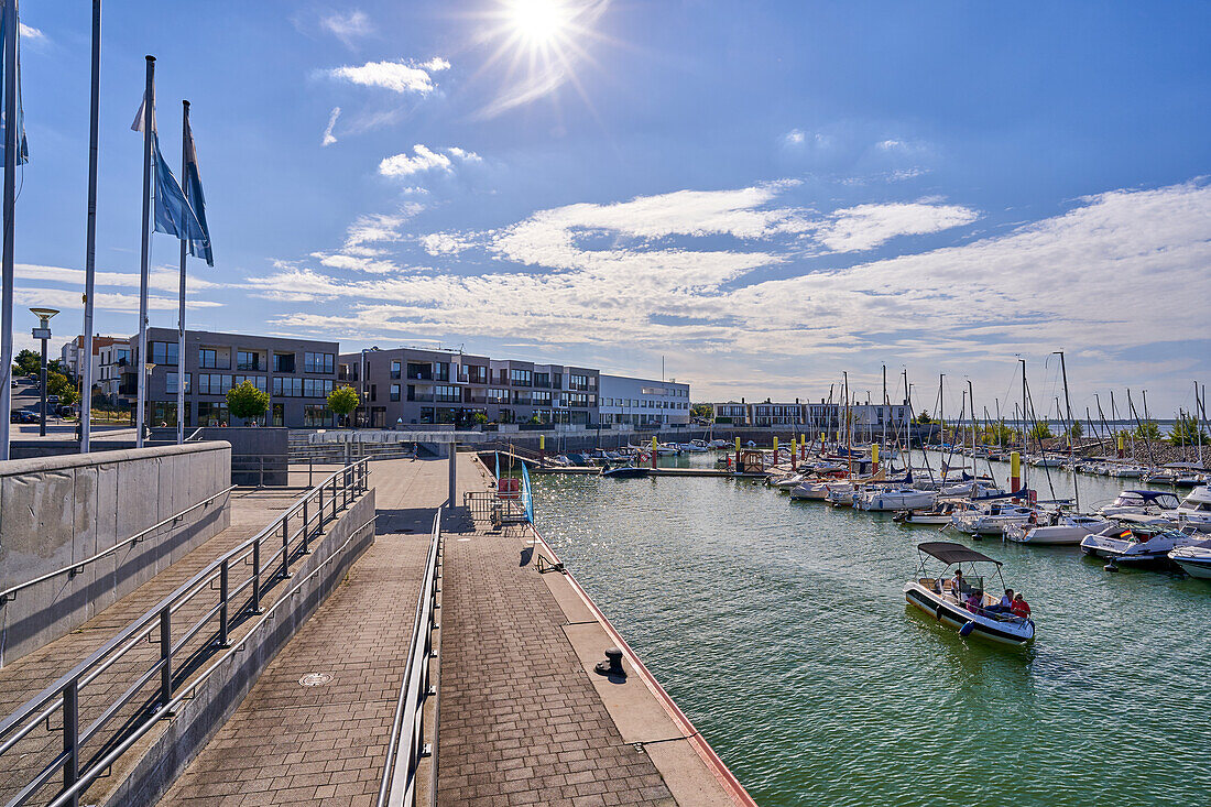 Marina at Zwenkauer See, the largest lake in the Leipzig Neuseenland, town of Zwenkau, district of Leipzig, Saxony, Germany