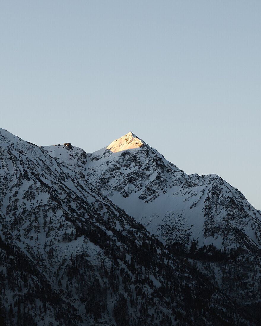 Leuchtende Bergspitze, Oberjoch, Allgäuer Alpen, Bayern, Deutschland