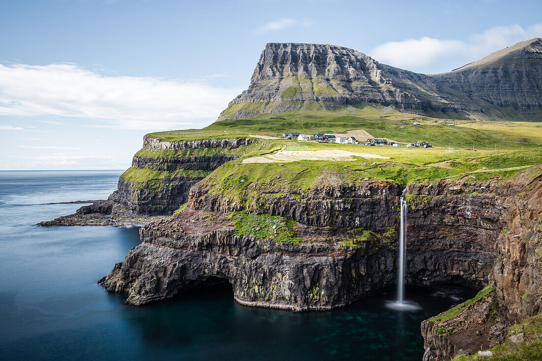 The Múlafossur waterfall in Gásadalur, Vágar, Faroe Islands