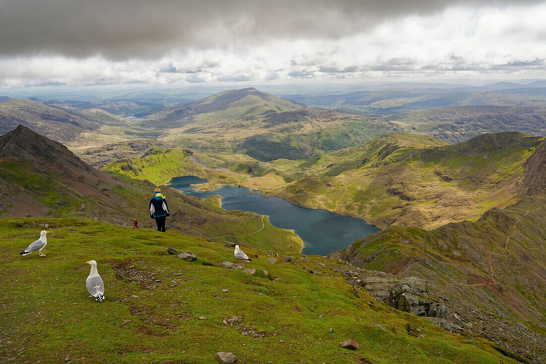 Großbritannien, Nord Wales, Snowdonia, Wanderer am Mount Snowdon