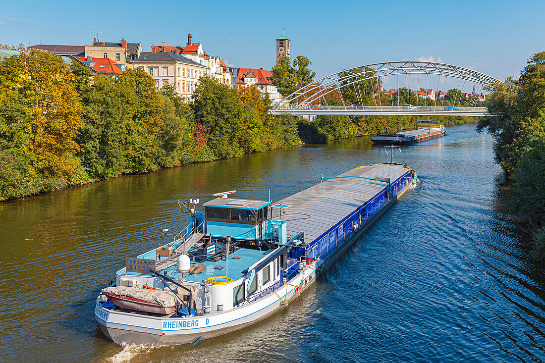 Regnitz and Luitpold Bridge in Bamberg, Bavaria, Germany