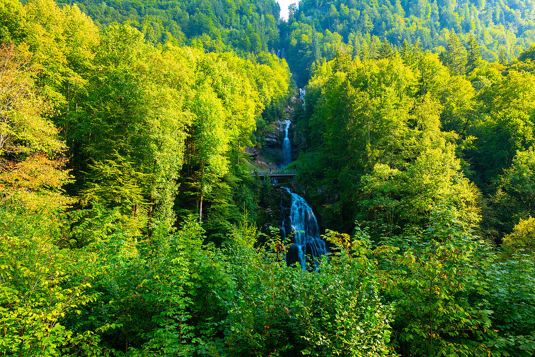 The Giessbach Waterfall on the Mountain Side in Brienz, Bern Canton, Switzerland.