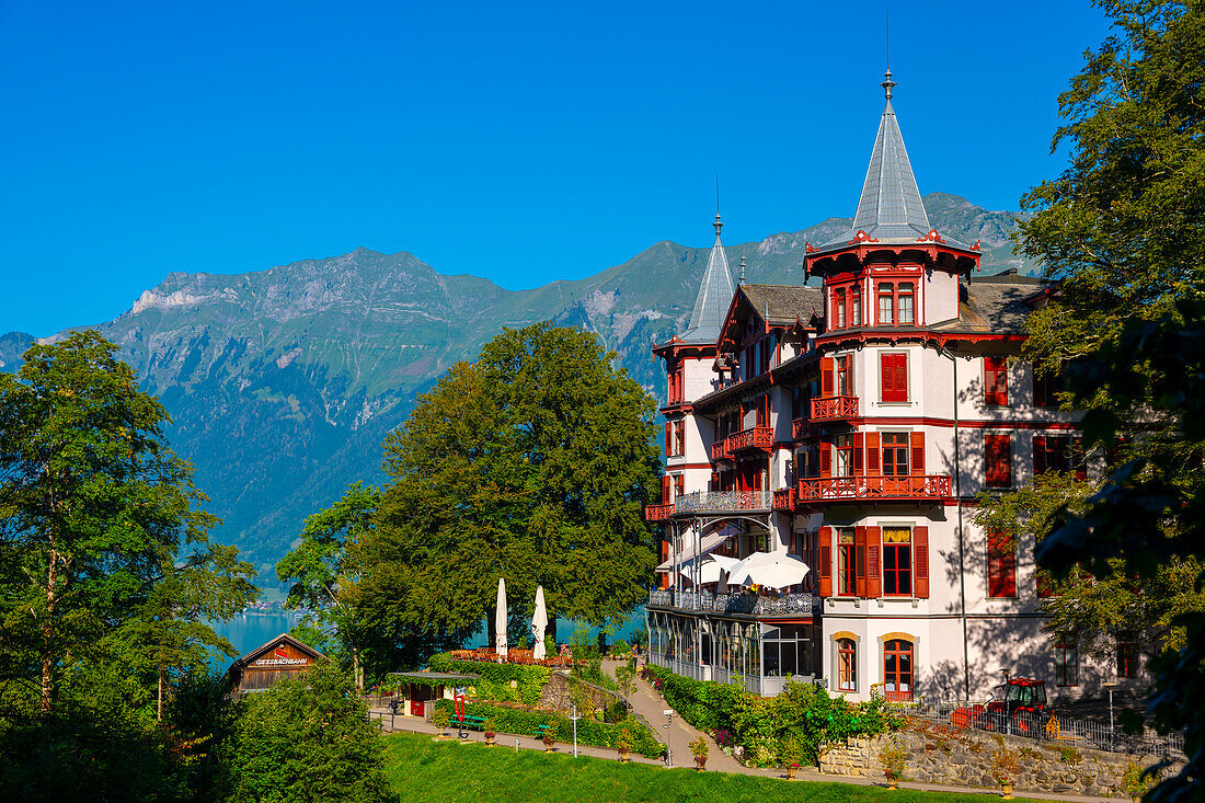 The Historical Grandhotel Giessbach on the Mountain Side in Bern Canton, Switzerland.
