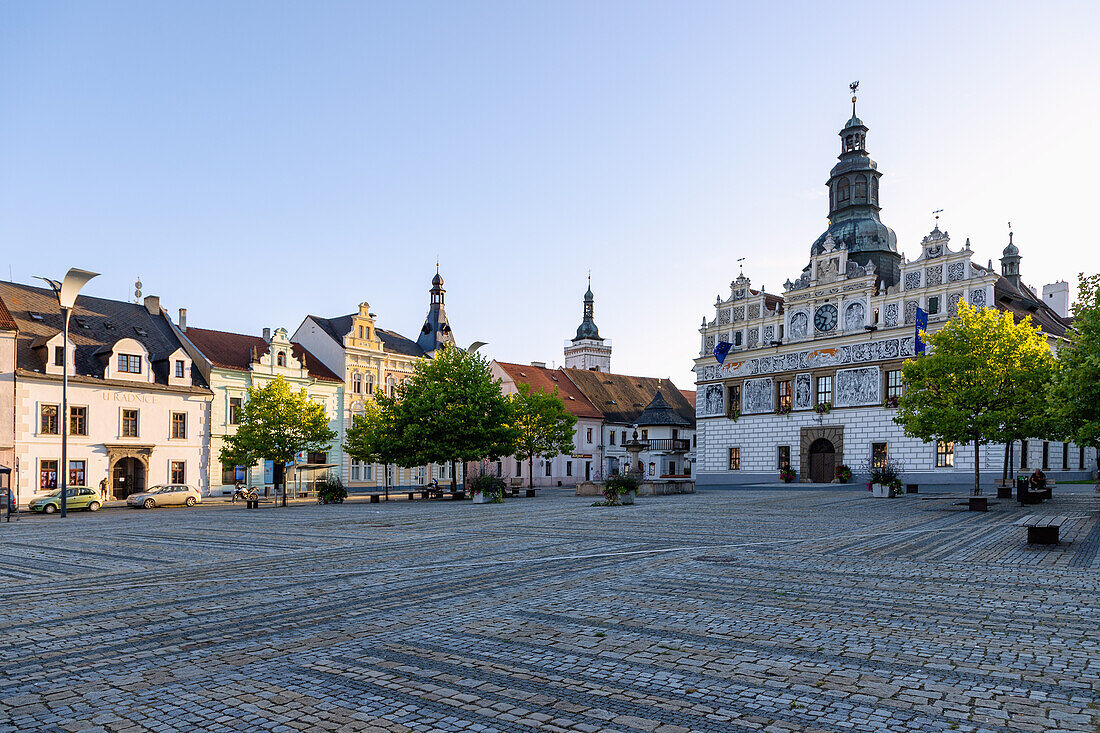 Masarykovo Náměstí market square with Renaissance town hall in Stříbro in West Bohemia in the Czech Republic