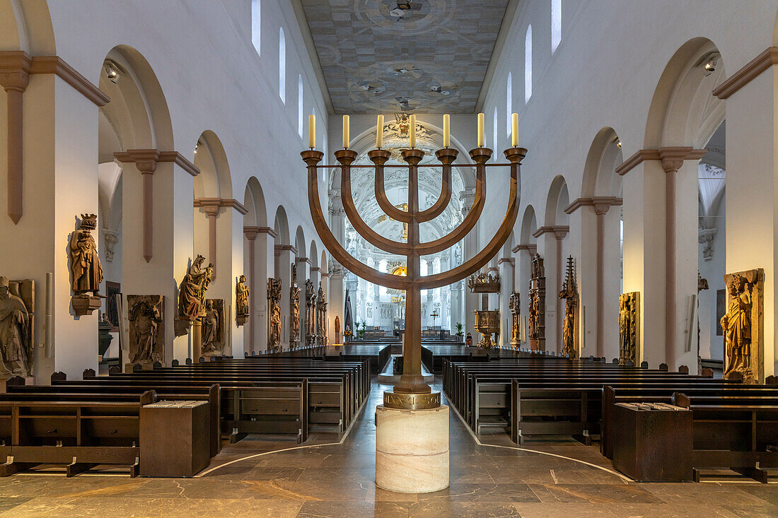 Seven-branched candlestick or menorah in the interior of Würzburg Cathedral, Würzburg, Bavaria, Germany