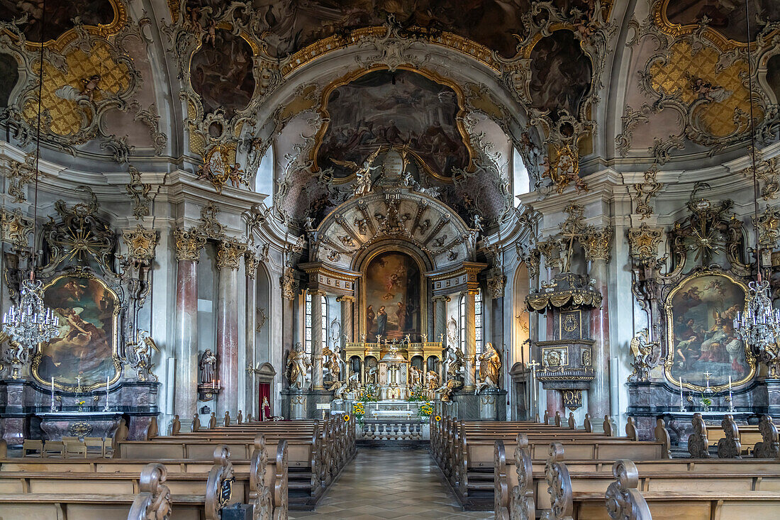 Interior of the pilgrimage church of the Visitation of the Virgin Mary / Käppele on the Nikolausberg, Würzburg, Lower Franconia, Bavaria, Germany