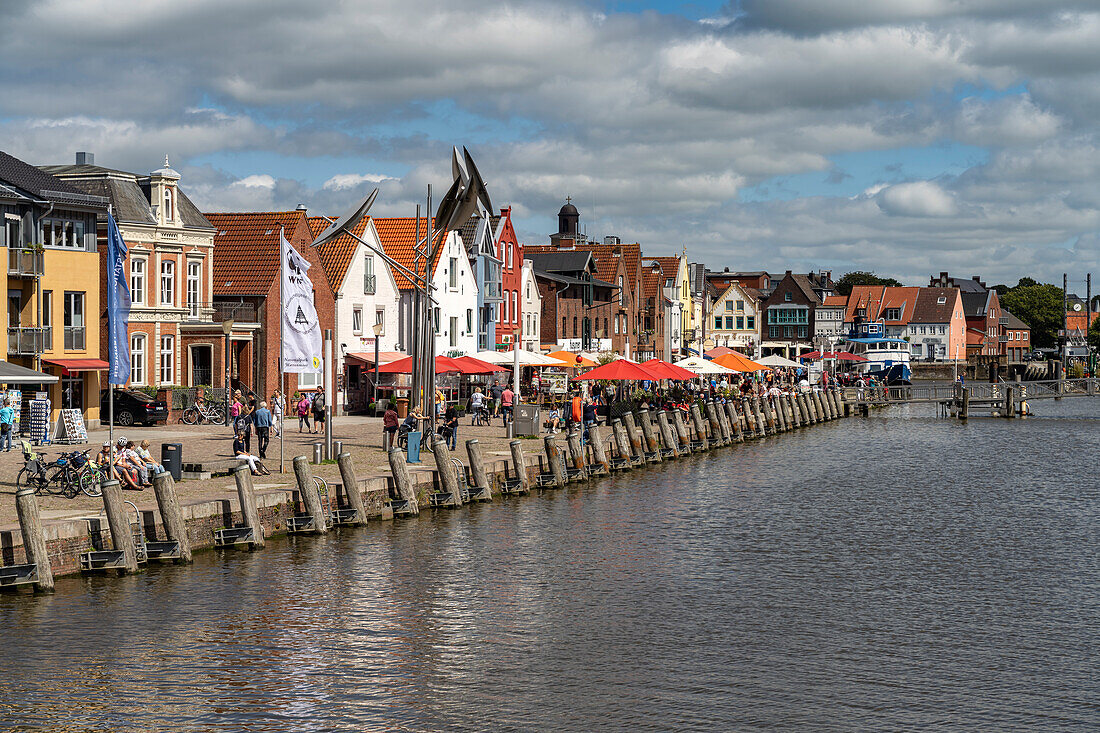 Inland port and old town in Husum, Nordfriesland district, Schleswig-Holstein, Germany, Europe