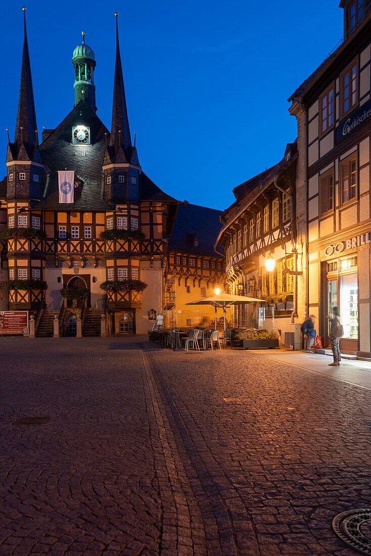 Historic town hall, old town with half-timbered houses, Harz town of Wernigerode, Saxony-Anhalt, Germany