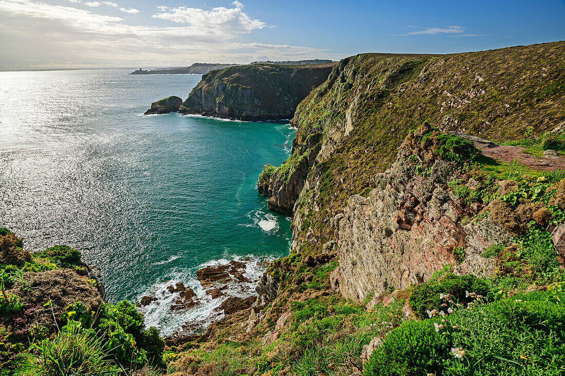 Steep coast with a view over the sea, near Cap Fréhel, Côte d'Émeraude, Emerald Coast, Brittany, France