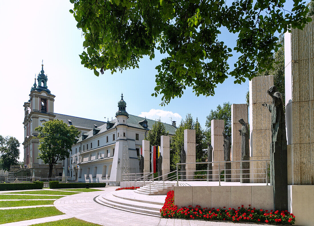 Pauline Basilica of St. Michael and St. Stanislaus (Bazylika św. Michała Archanioła i św. Stanisława) and altar of the third millennium (Ołtarz Trzeciego Tysiąclecia) on Skałka Hill in Kazimierz in Kraków in Poland