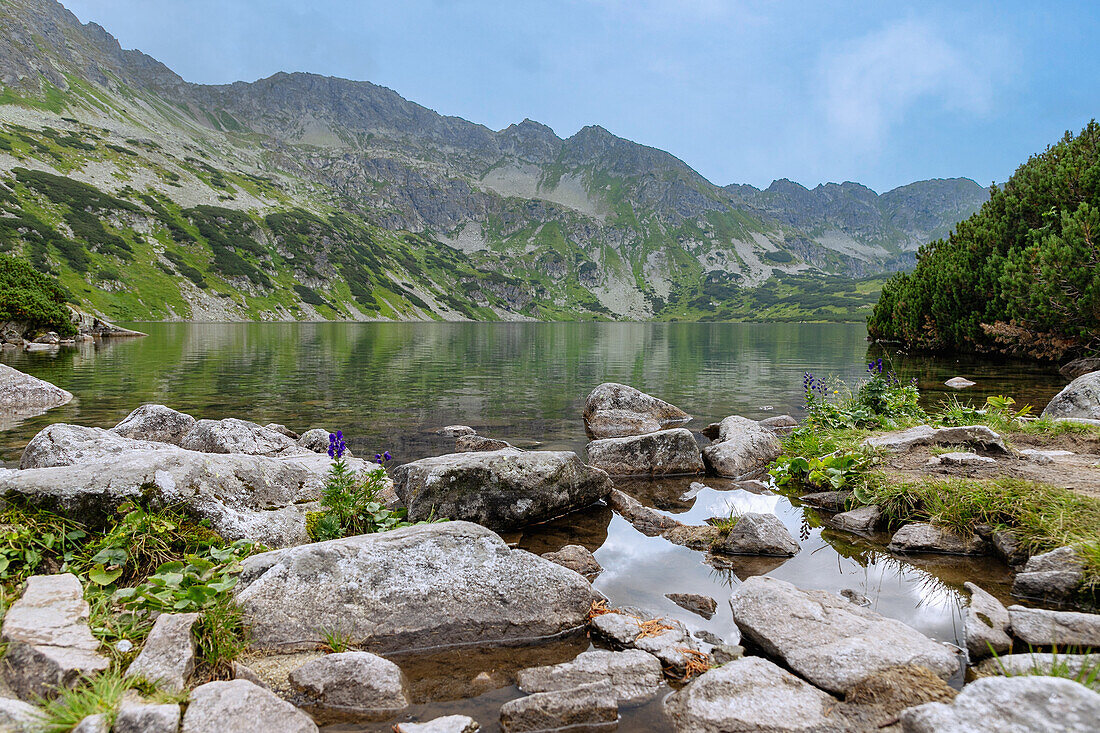 Lake Wielki Staw on the hiking trail Palenica Białczańska - Valley of the Five Polish Ponds - Morskie Oko in the Tatra National Park (Tatrzański Park Narodowy) in Poland