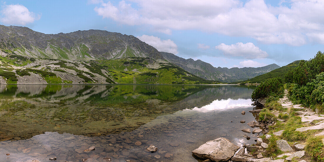 Lake Przedni Staw on the hiking trail to the Valley of the Five Polish Ponds (Dolina Pięciu Stawów Polskich) and Morskie Oko in the Tatra National Park (Tatrzański Park Narodowy) in Poland