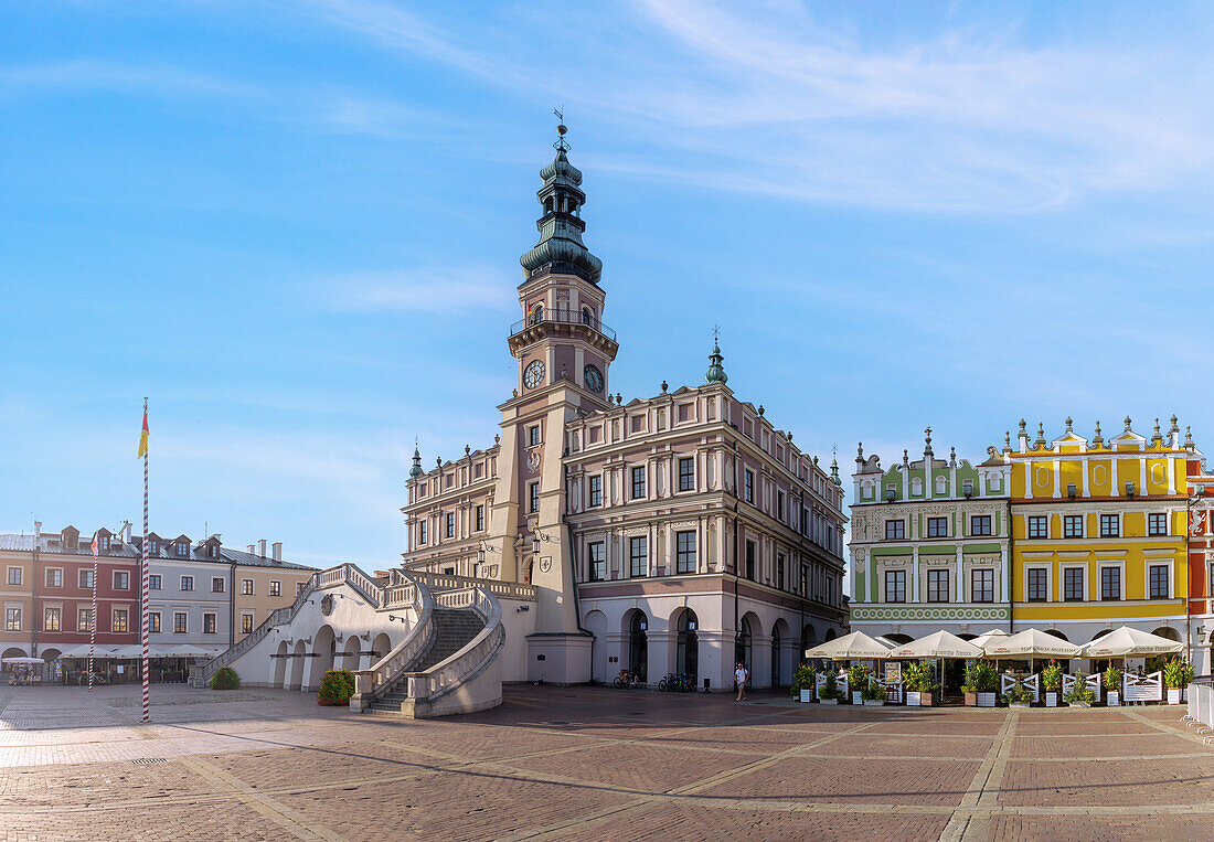 Town Hall (Ratusz) and Armenian Houses (Kamienice Ormiańskie) at Rynek Wielki in Zamość in Lubelskie Voivodeship of Poland