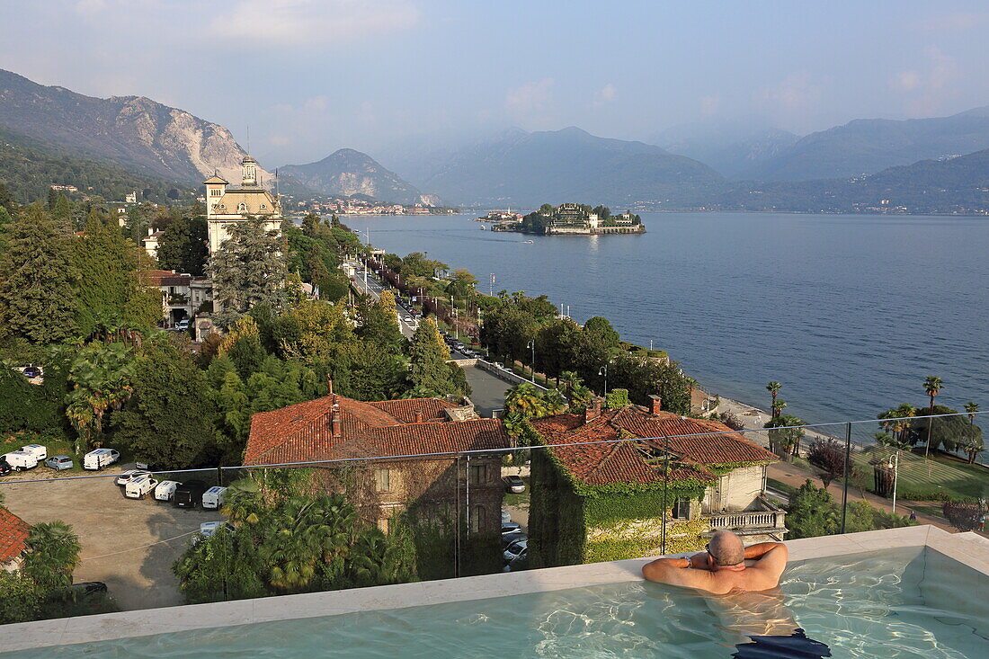 Pool of the Sky Bar of Hotel La Palma in Stresa, Lake Maggiore, Piedmont, Italy