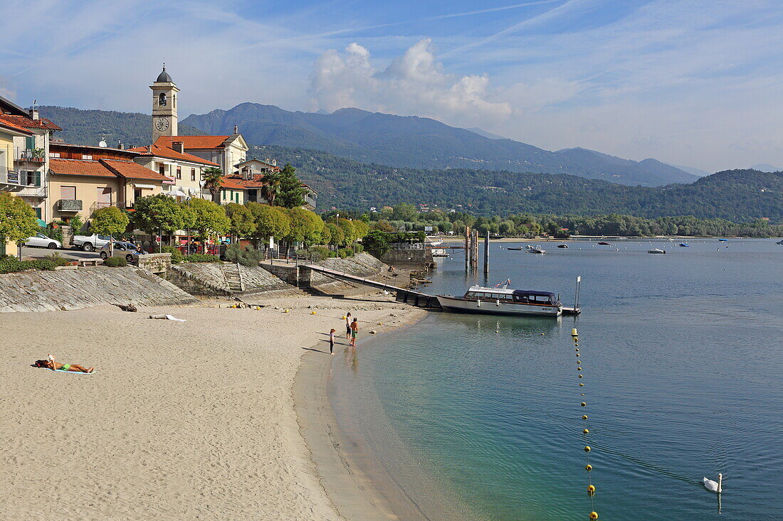 Beach, in Feriolo, Lake Maggiore, Lombardy, Italy