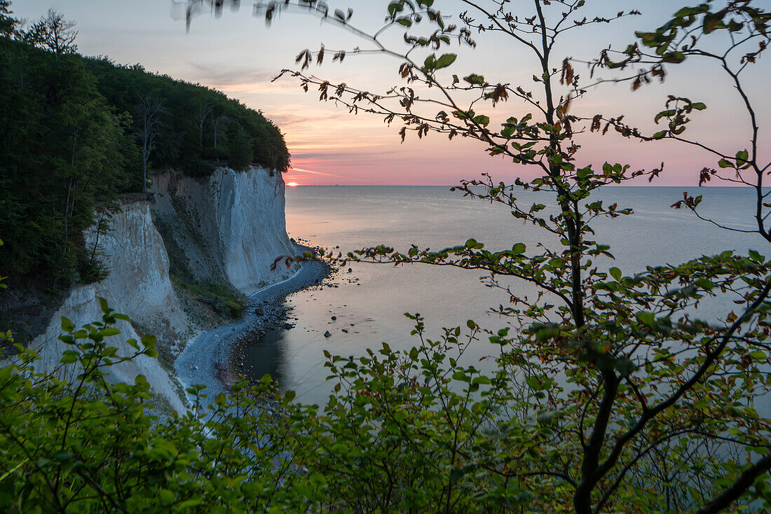 Wissower Klinken, chalk cliffs, sunrise, Ruegen Island, Sassnitz, Mecklenburg-West Pomerania, Germany