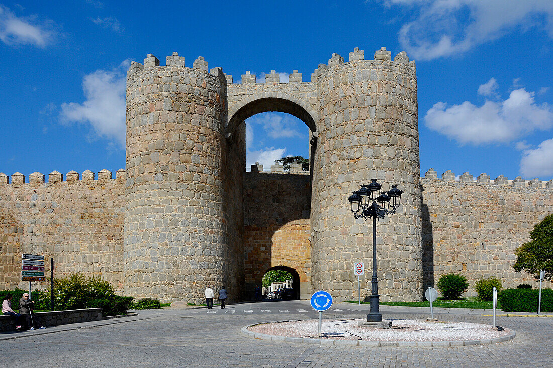 Avila, city entrance gate, to the medieval monastery, city in Castile, central Spain
