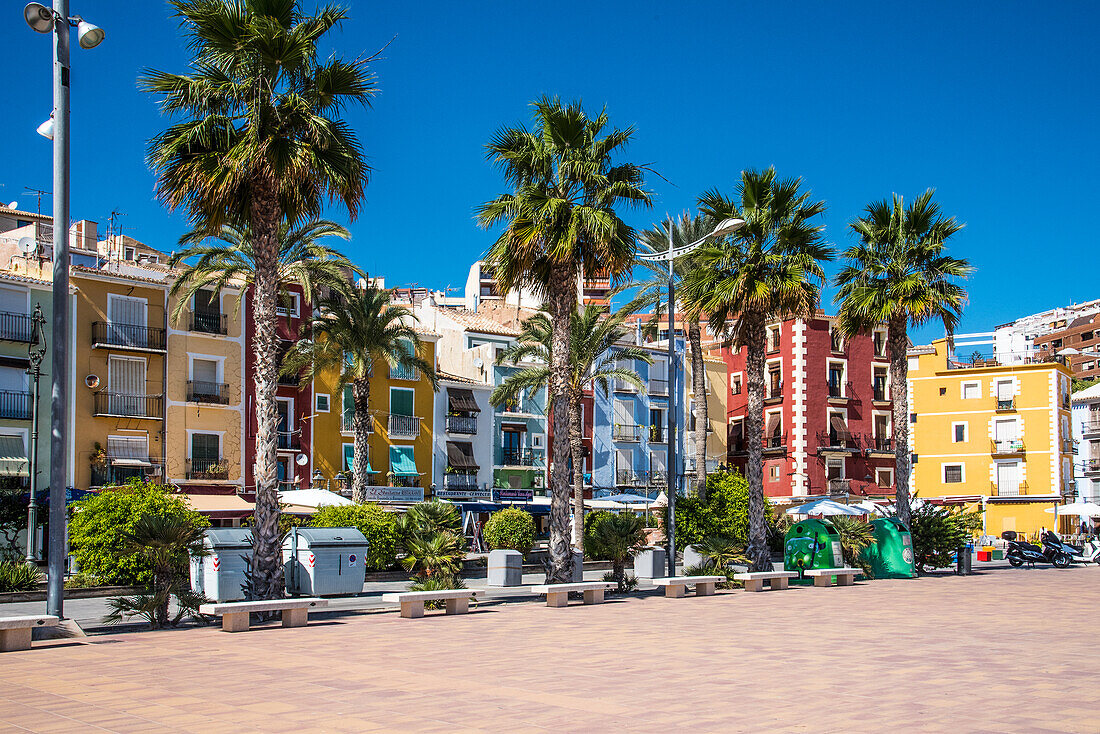 Vilajoiyosa, the colorful town of the Costa Blanca, with its colorful houses on the beach, Spain
