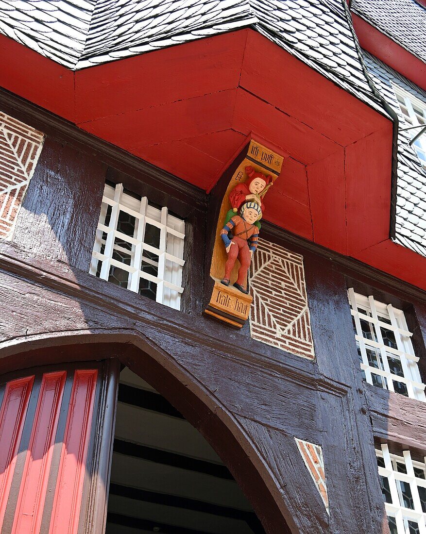 Detail on the town hall of Frankenberg an der Eder, North Hesse, Germany
