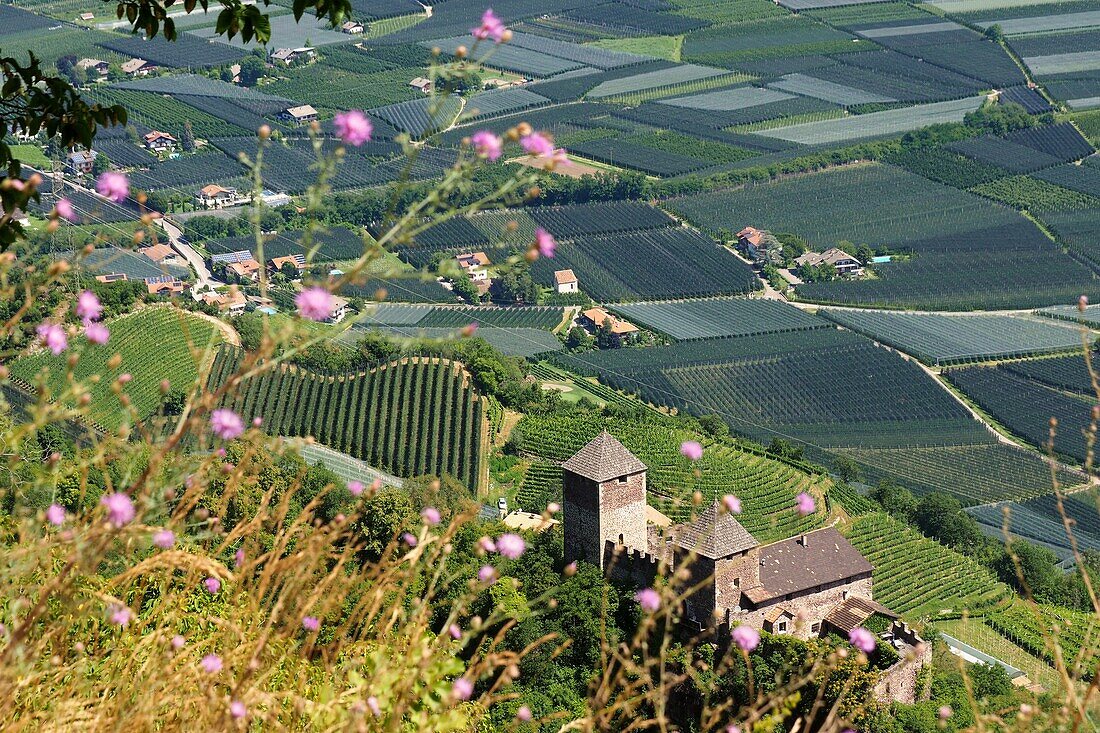 Blick über das Schloss Leonburg über Lana bei Meran, Südtirol, Italien