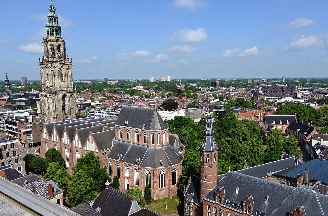 View with Martinikirche and Provinciehaus from the Forum cultural center, Groningen, Friesland, Netherlands