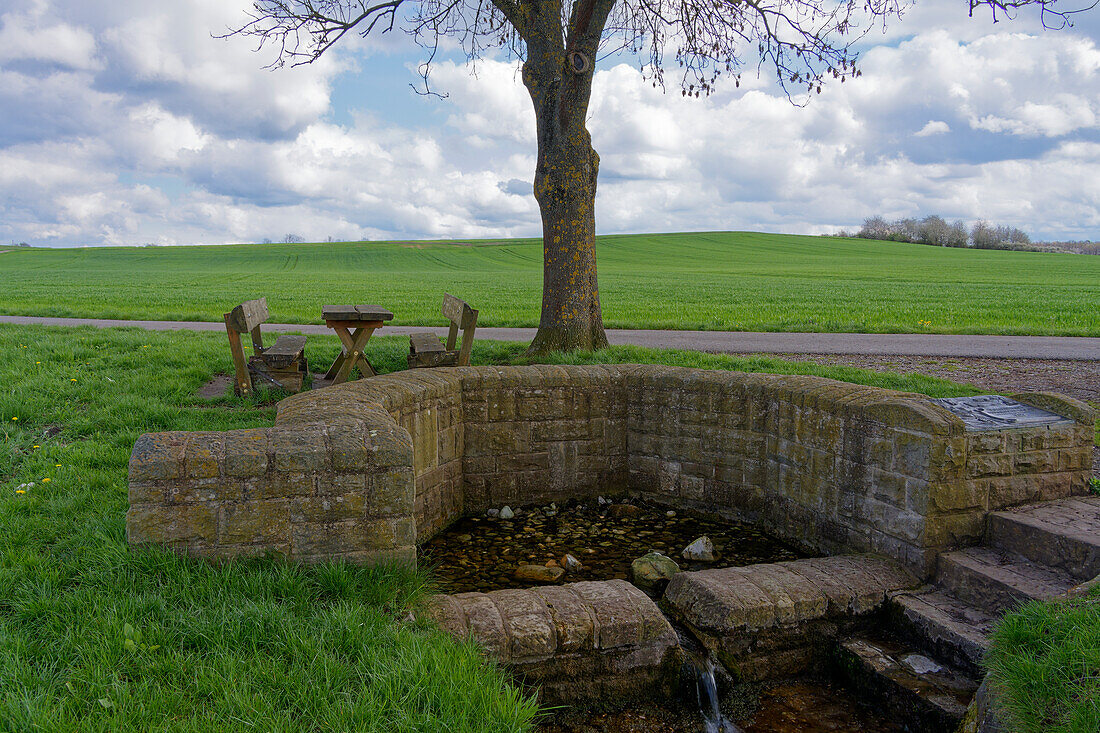 Source of the Franconian Saale near Alsleben, Markt Trappstadt, Rhön-Grabfeld district, Lower Franconia, Bavaria, Germany