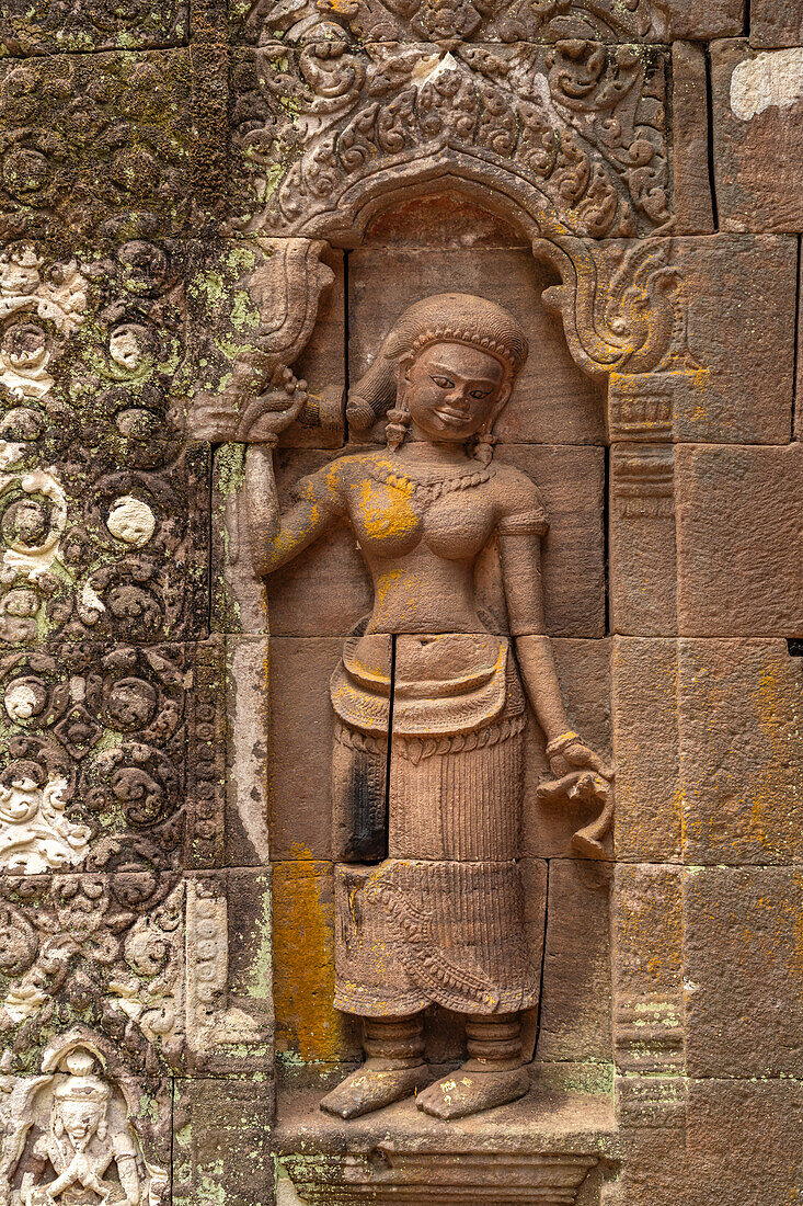 Apsara Relief am Heiligtum des Bergtempel Wat Phu, Provinz Champasak, Laos, Asien   