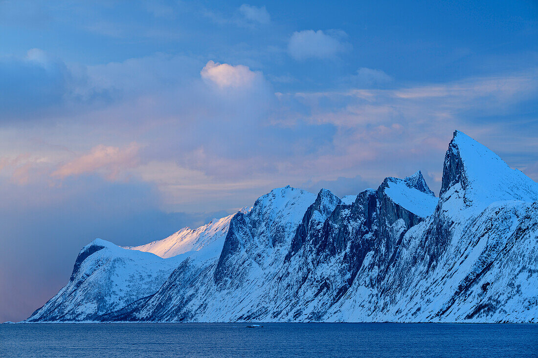 Mountain backdrop with Segla over the Mefjord, Mefjord, Senja, Troms og Finnmark, Norway