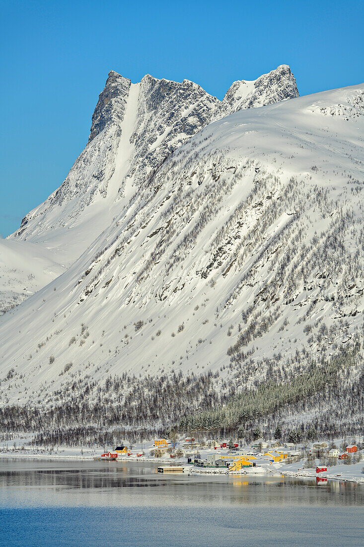 View from Bergsbotn to peaks over Nordfjord, Bergsbotn, Senja, Troms og Finnmark, Norway