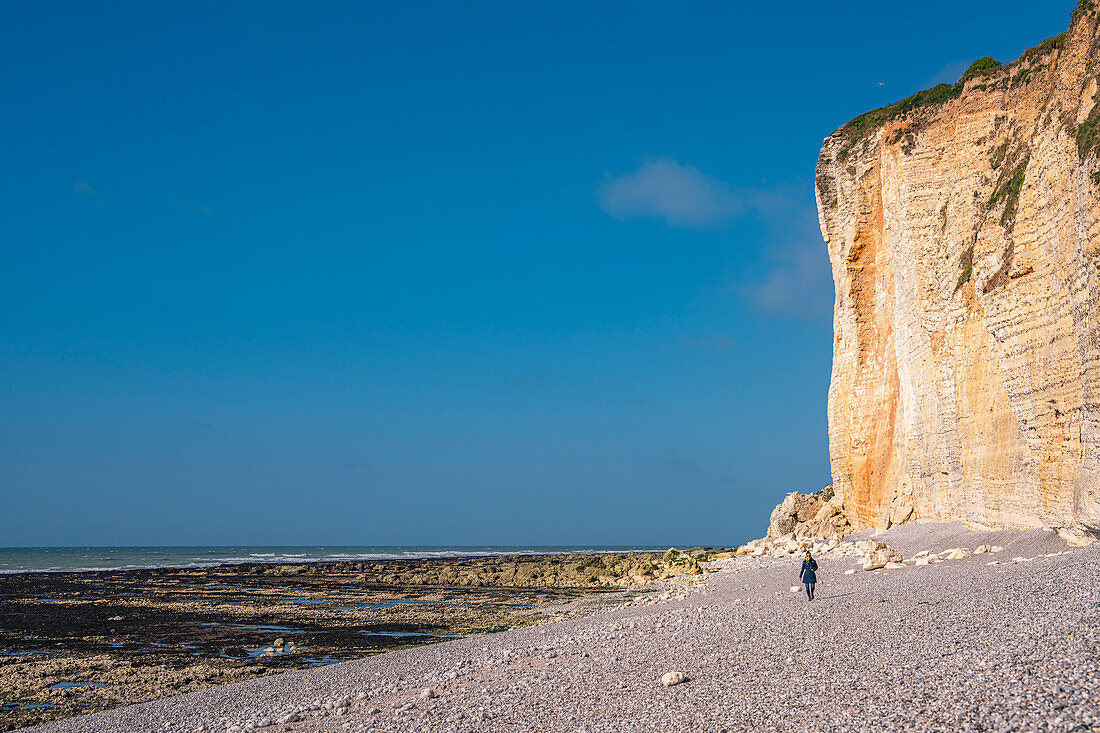 Strand an der Steilküste aus Kreidefelsen in der Normandie, Frankreich