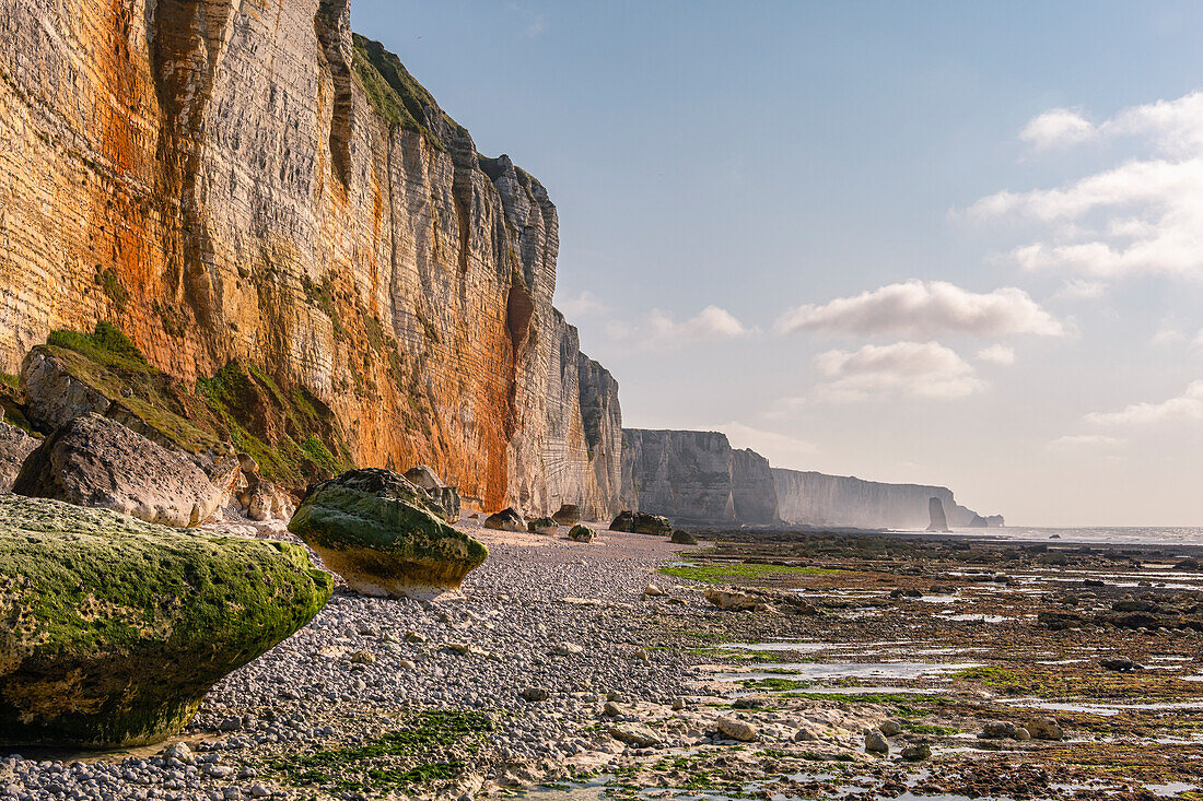 Strand an der Steilküste aus Kreidefelsen in der Normandie, Frankreich